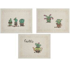 Kitchen Towels Linen Set with Loop Cactus Decor Tea Towels(23x18" each)